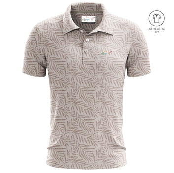 Greg Norman Men's Desert Palm Print Golf Athletic Fit Golf Polo Tshirt (US Size)