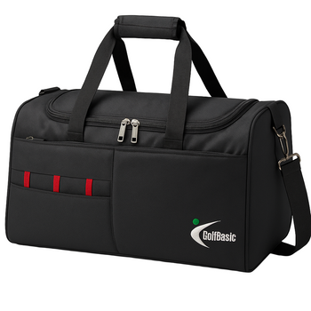 GolfBasic duffle bag with padded top handles and zipper closure premium black fabric with logo