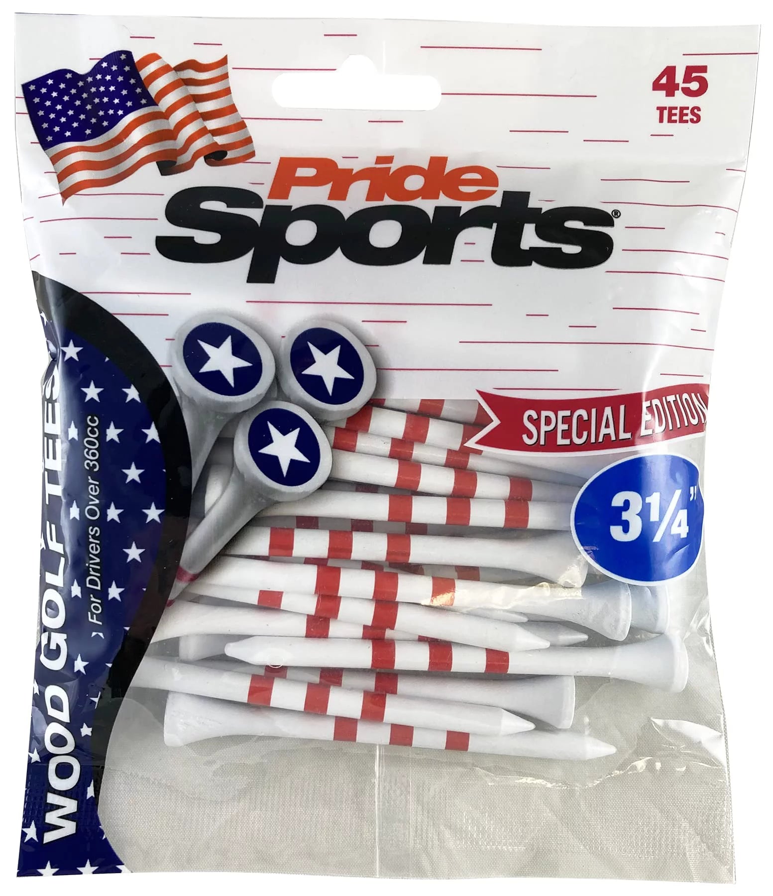 Pride Sports Stars and Stripes Wooden Tees - 45 pcs pack