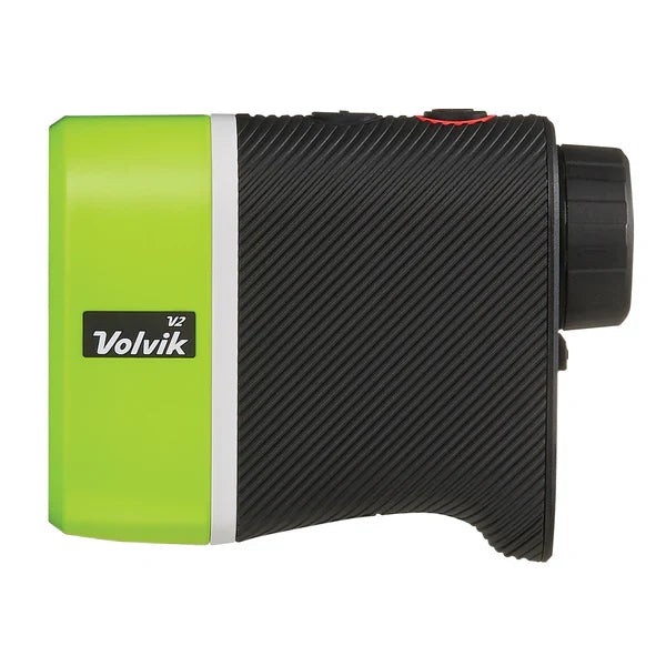 Golf rangefinder with green and black design on a white background