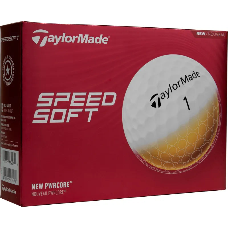 TaylorMade SpeedSoft Golf Balls red product box close up