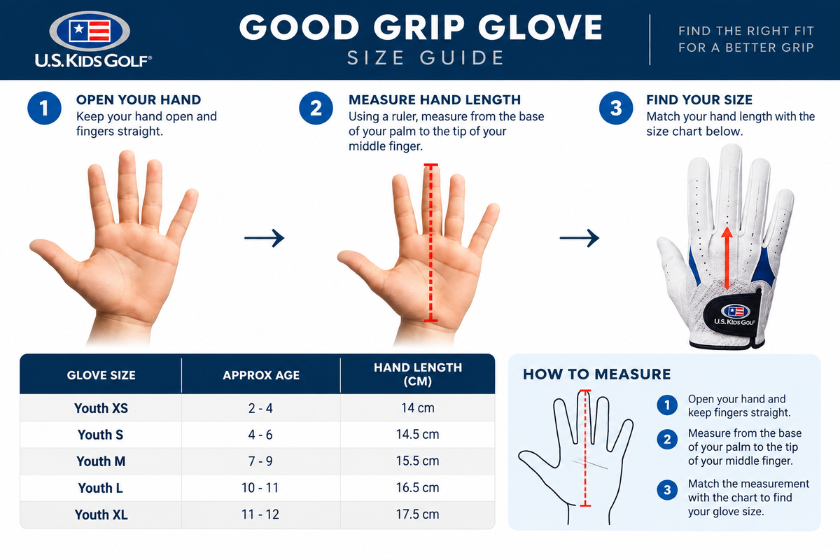 U.S. Kids Golf Good Grip Glove Size Guide