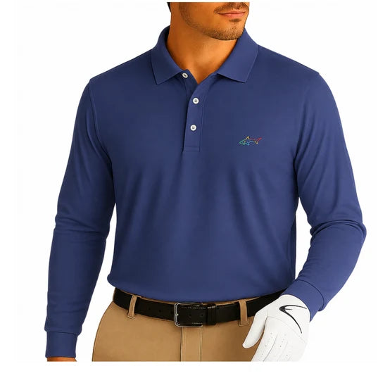 Greg Norman long sleeve solid pique golf polo shirt – detail view