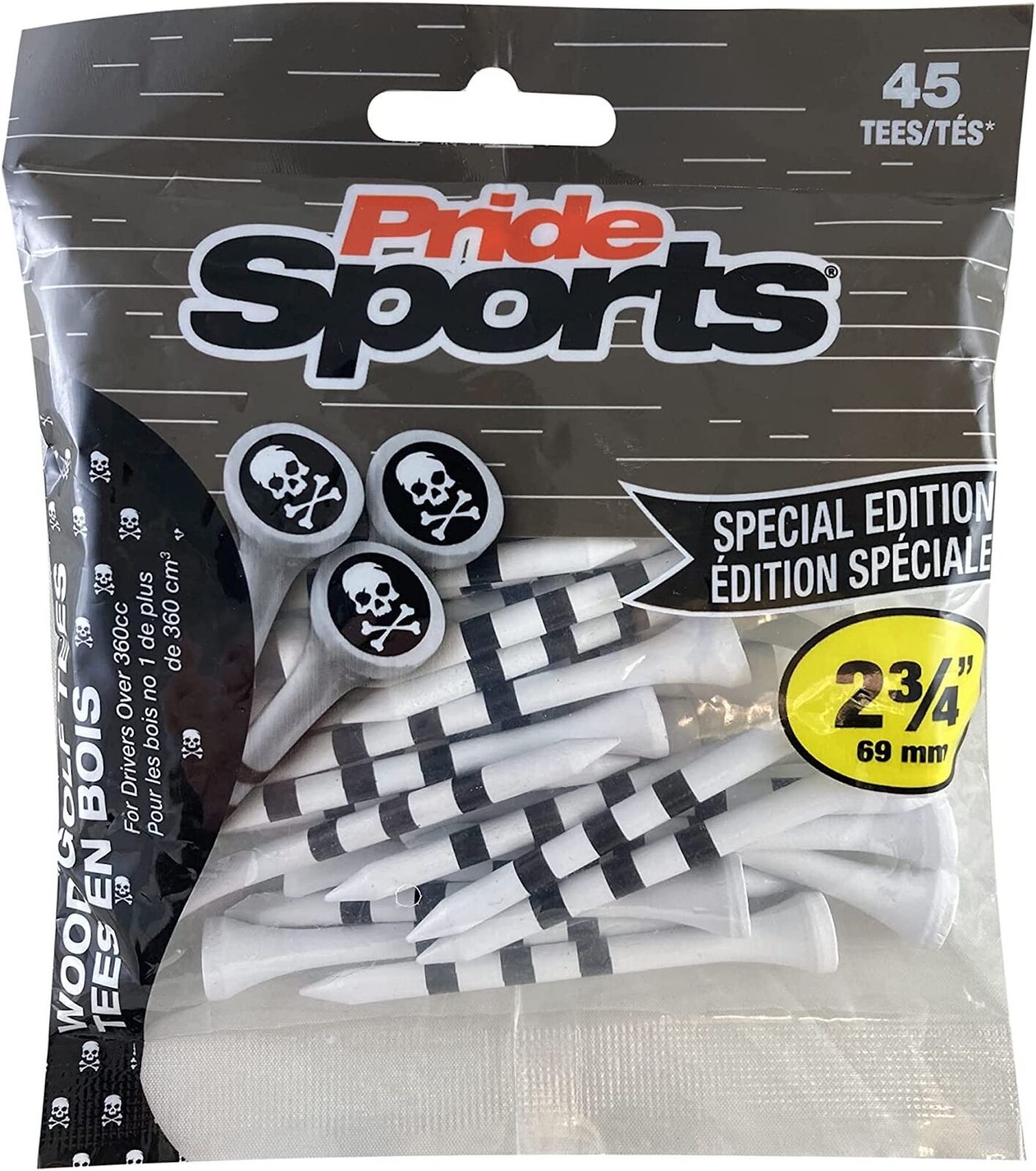 Pride Sports Skull and Stripes Wooden Tees - 45 pcs pack