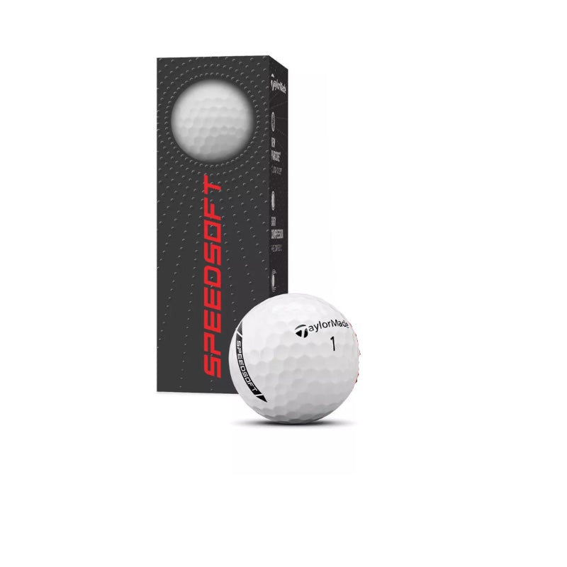 TaylorMade SpeedSoft Golf Ball close up with branded packaging