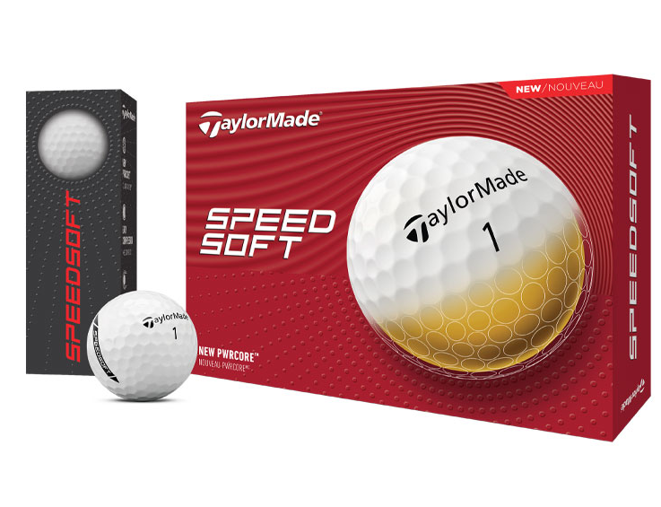 TaylorMade SpeedSoft Golf Balls packaging with ball and sleeve