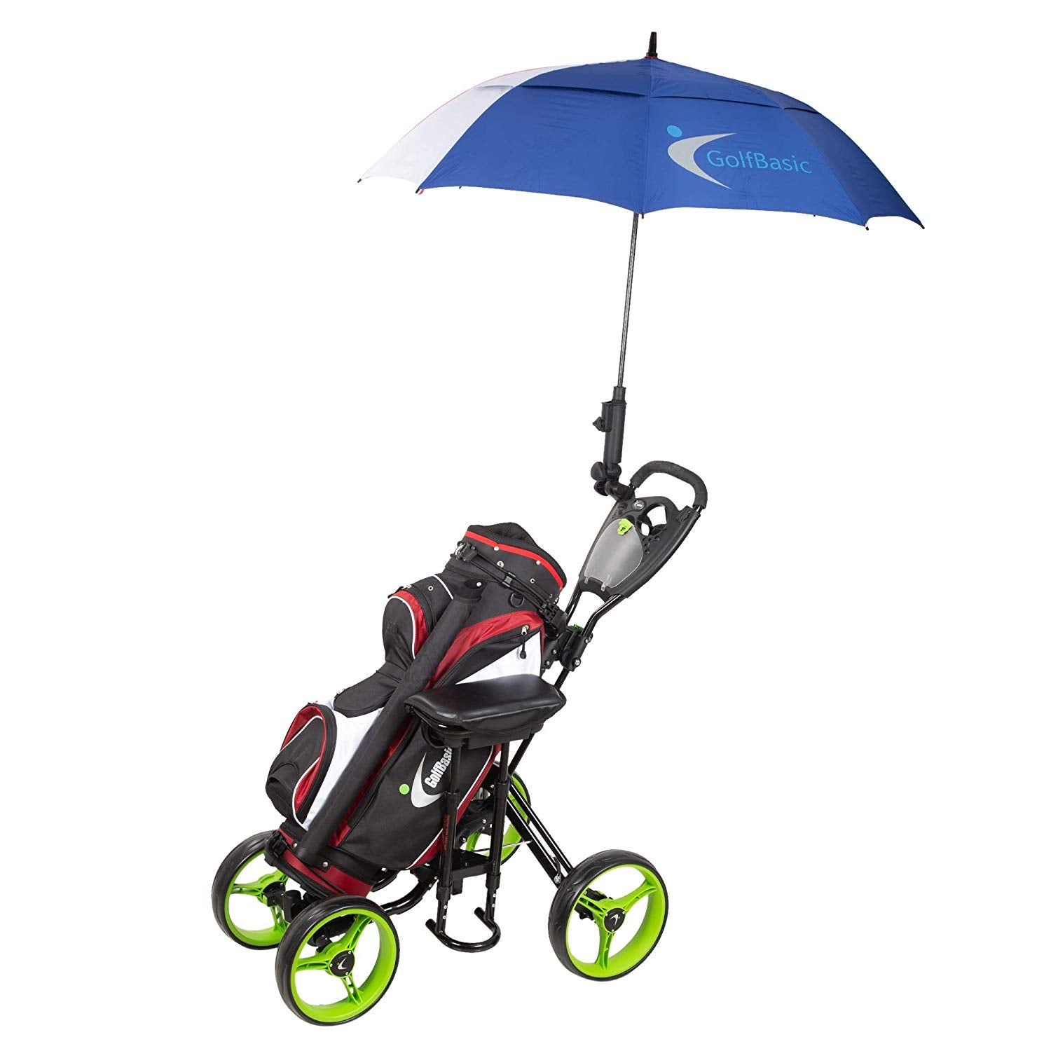 GolfBasic Prime 4-Wheel Golf Push Cart with Seat