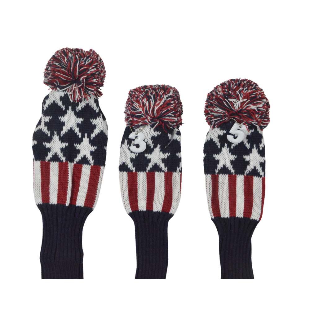 GolfBasic Knitted Head Covers (Set of 3 pcs) Navy/Red/White