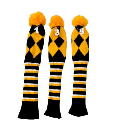 GolfBasic Knitted Head Covers (Set of 3 pcs) Gold/Black